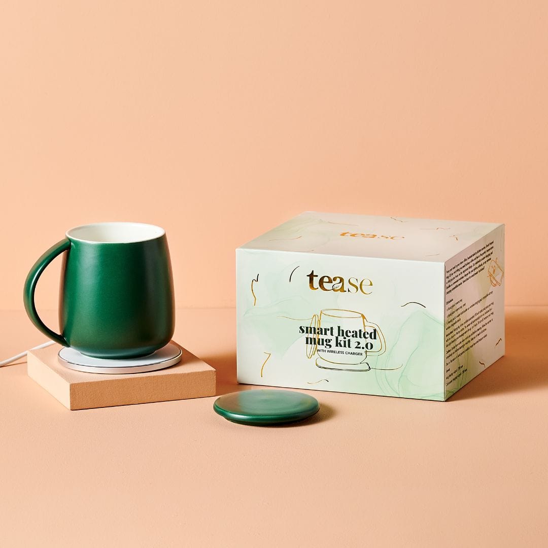 Tease Tea blended green tea Smart Heated Mug Kit 2.0 (Deep Mint) Smart Heated Mug Kit 2.0 | Warmer Set with Wireless Charger by Tease