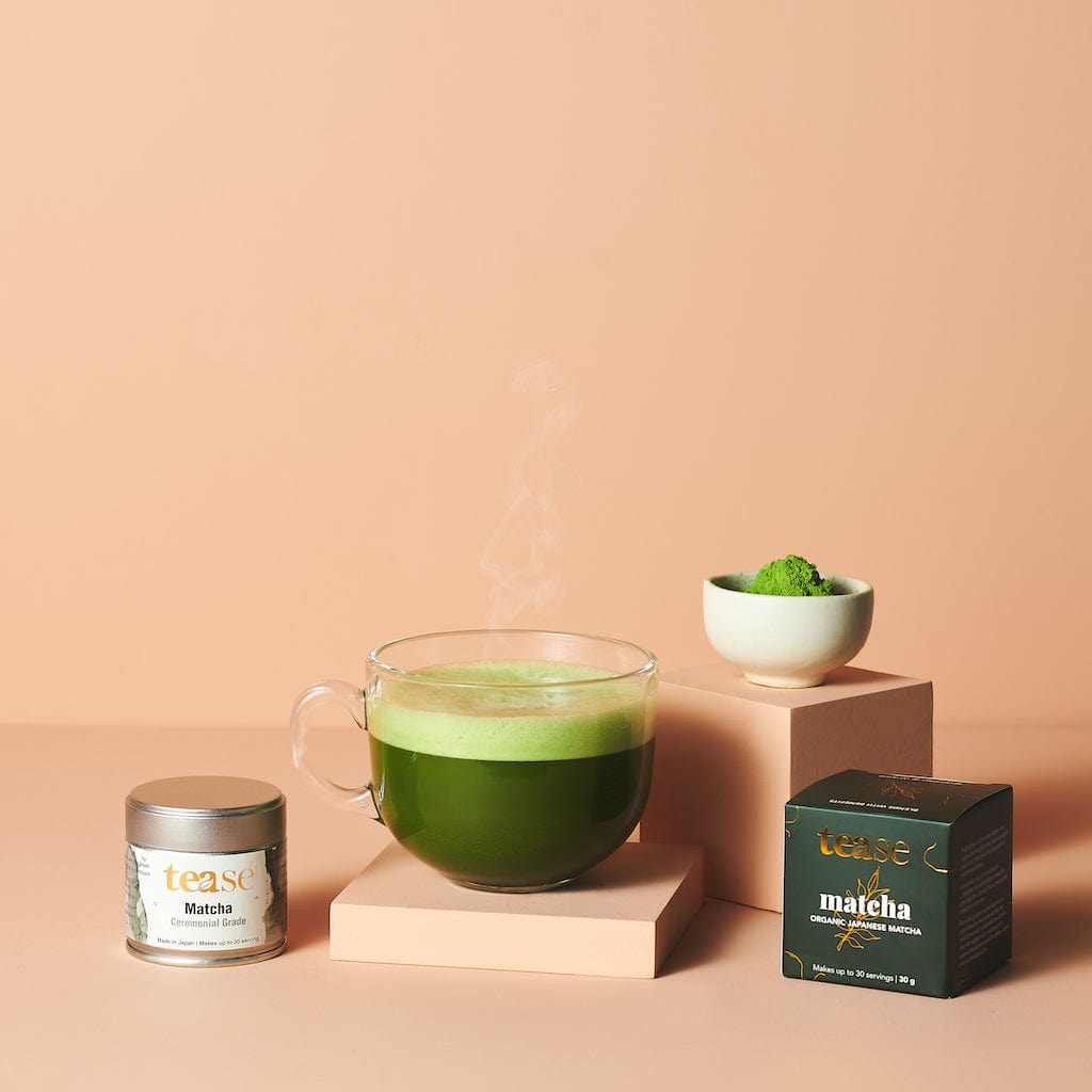Tease Tea Organic Ceremonial Matcha with a vibrant green tea cup