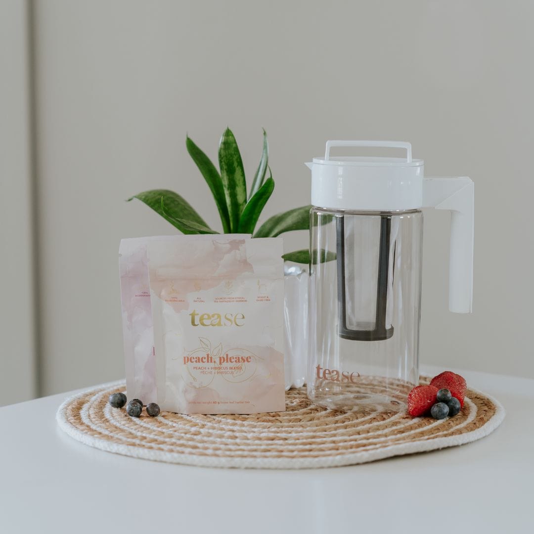 Tease Tea Tease > Serving Pitchers & Carafes Pitcher + Peach, Please Cold Brew Iced Tea & Coffee Maker Kit Tease Tea Iced Tea and Coffee Cold Brew Pitcher Bundle