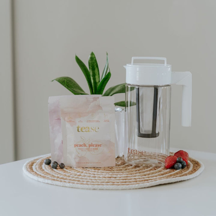 Tease Tea Tease > Serving Pitchers & Carafes Pitcher + Peach, Please Cold Brew Iced Tea & Coffee Maker Kit Tease Tea Iced Tea and Coffee Cold Brew Pitcher Bundle