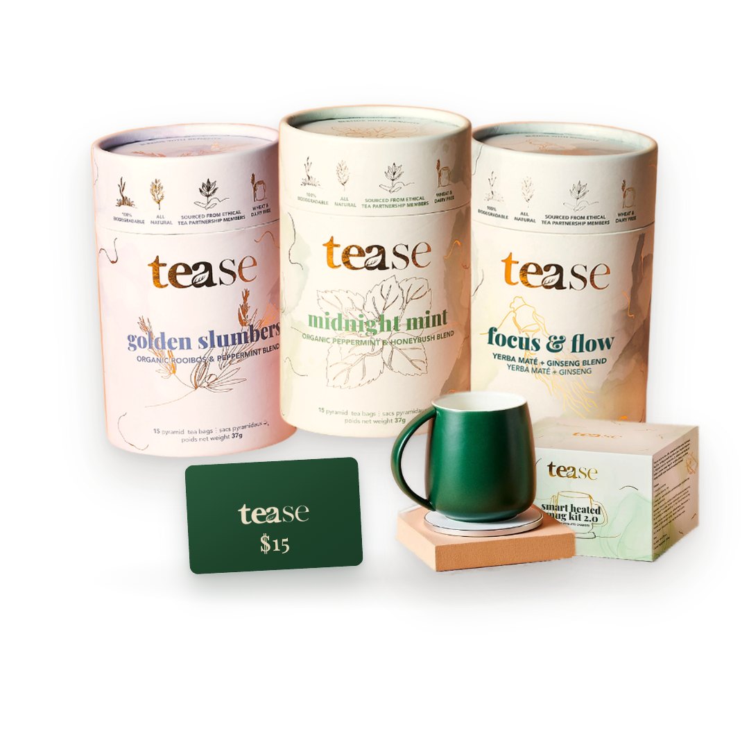 The Evening Reset tubes, the Smart Heated Mug Kit and a $15 gift card